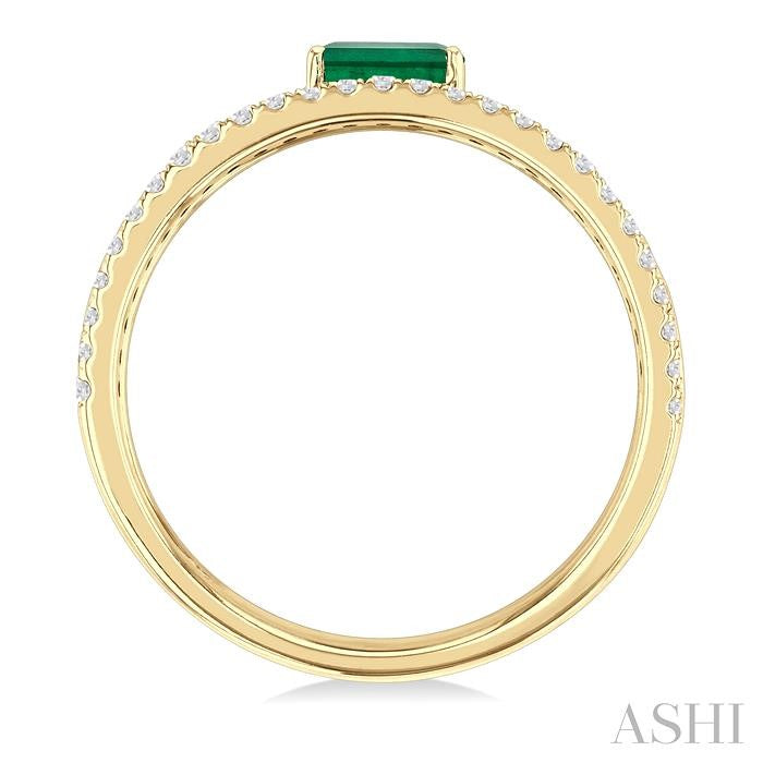 Emerald Shape East-West Gemstone & Diamond Layered Fashion Ring