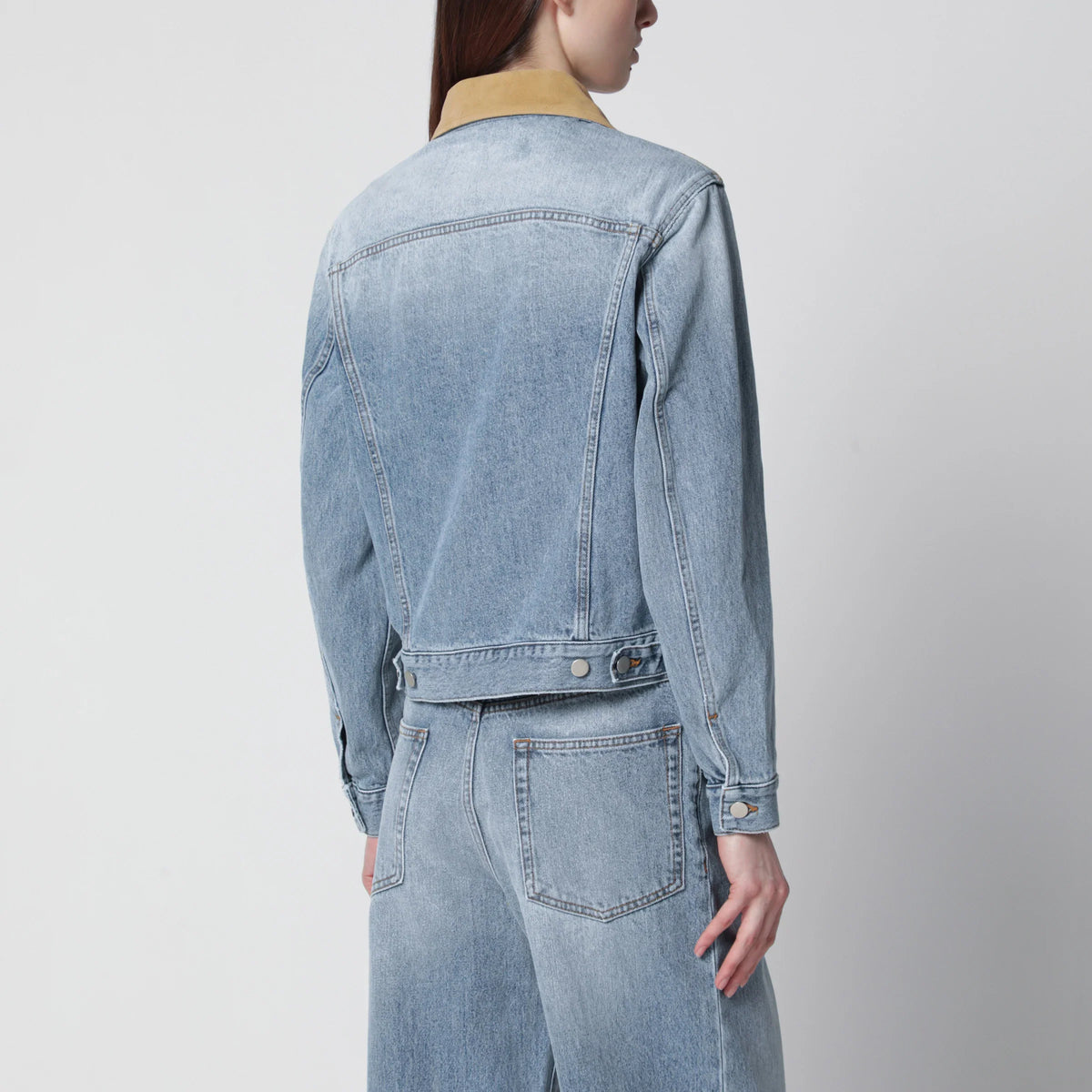 Róhe - Blue denim jacket with suede collar