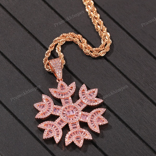 Baguette Moissanite Sterling Silver Flowery Snowflake Pendant