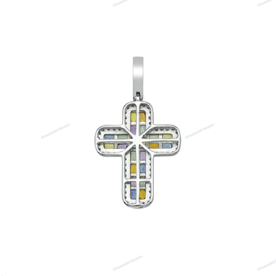 Color Full Moissanite Silver Diamond Set Cross Hip Hop Pendant