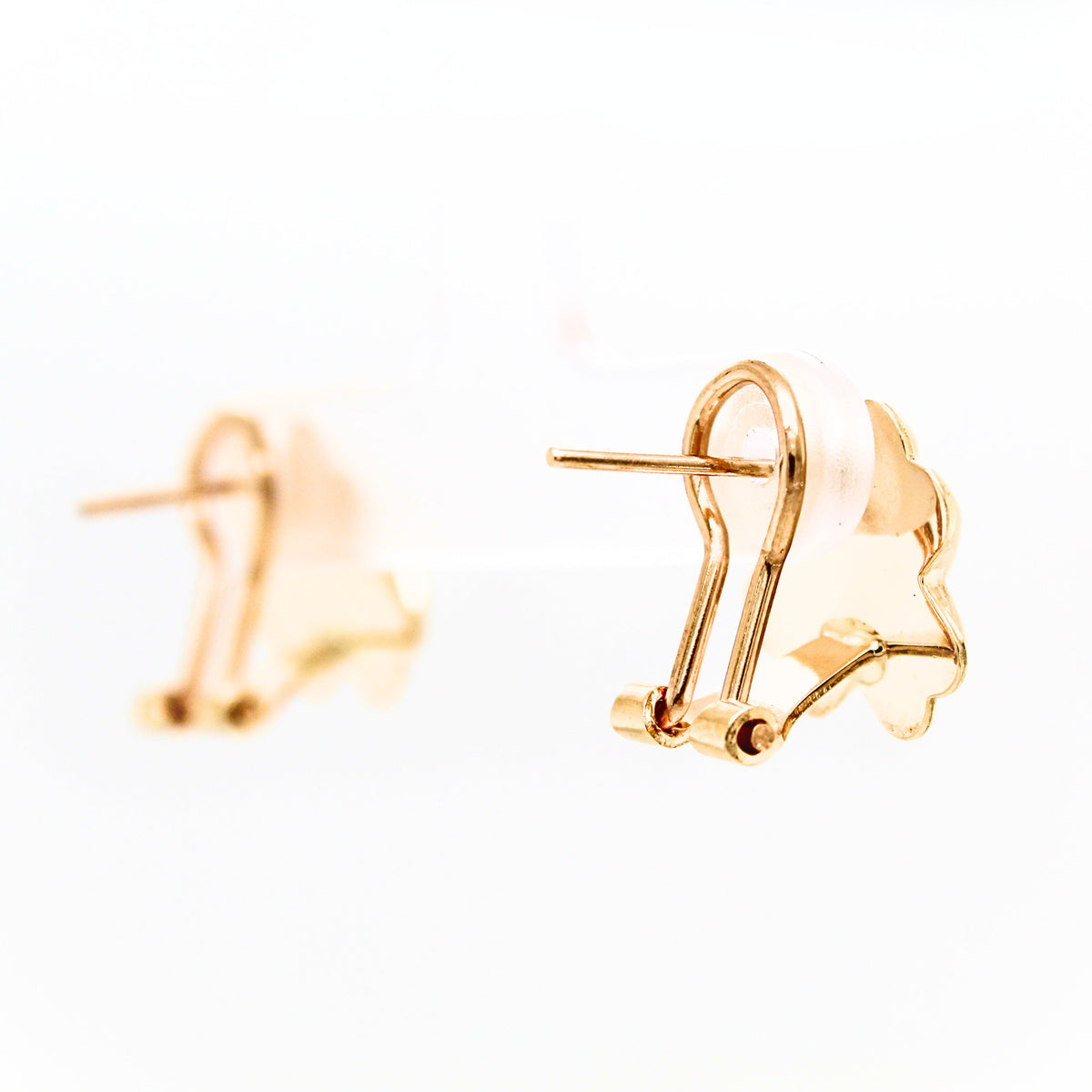 14K Yellow-gold Ribbed "X" Stud Omega Back Earrings, 3.4 grams