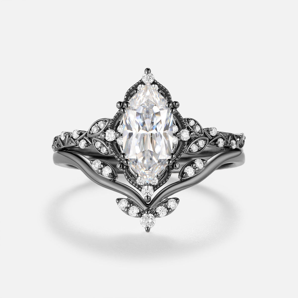 Luminous Reverie - Dutch Marquise Moissanite Vintage Engagement Ring Sets 2pcs - Hestia
