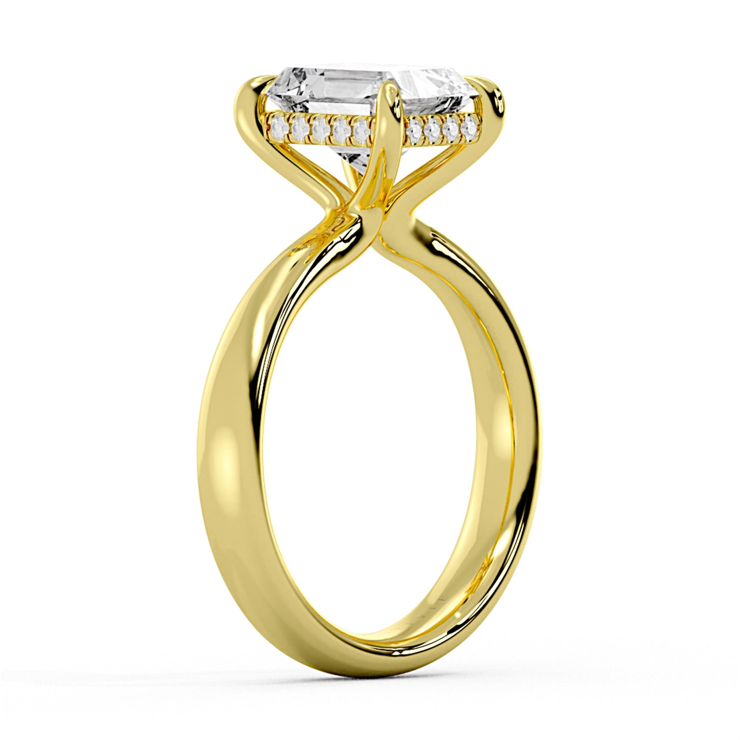 Emerald-Cut Diamond Hidden Halo Engagement Ring