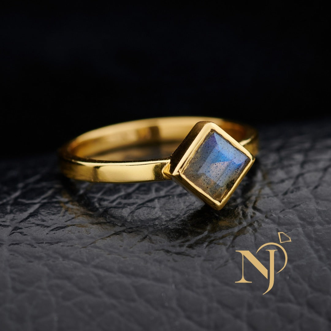 Gold Square Labradorite Ring Size 5