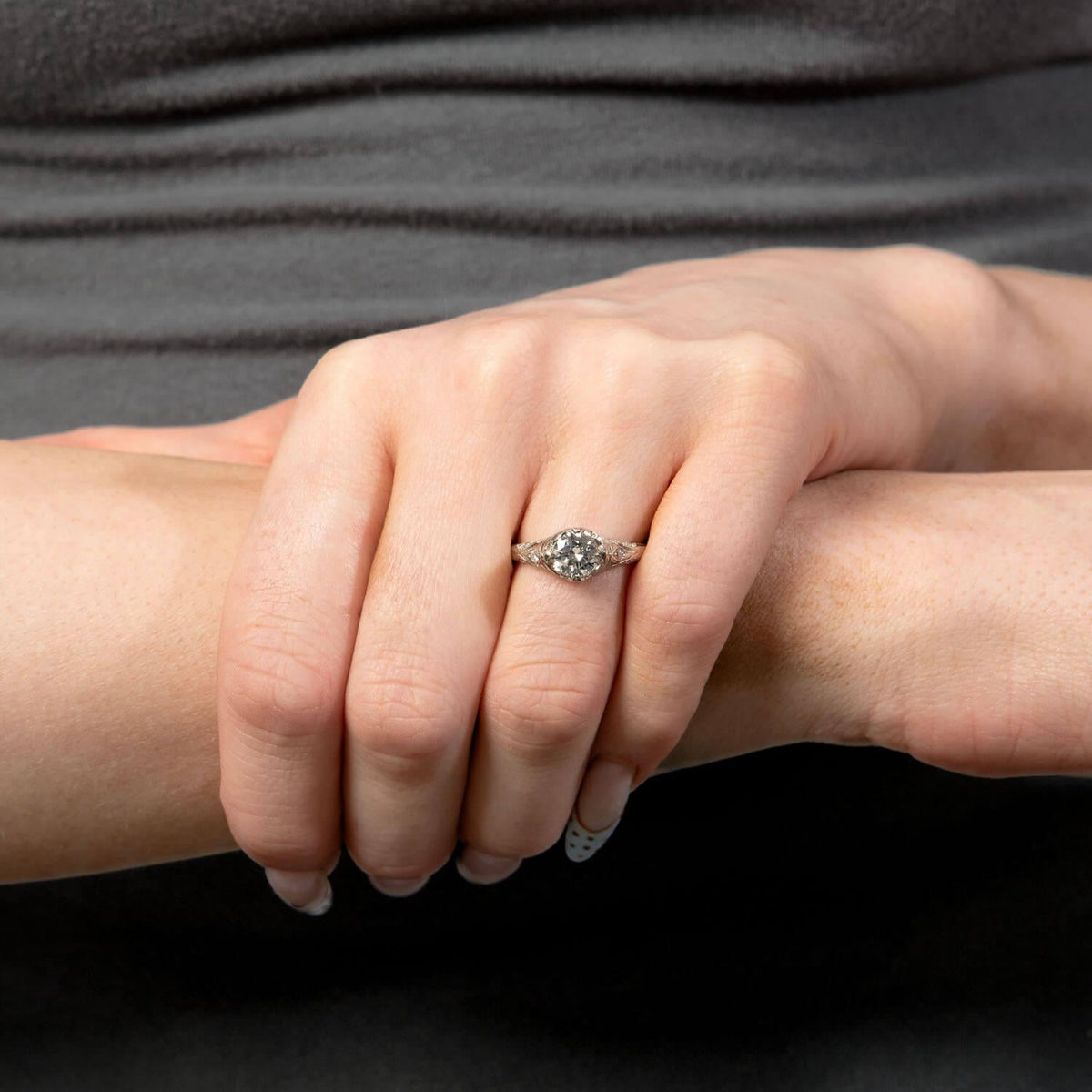 Art Deco Platinum Diamond Engagement Ring .85ct