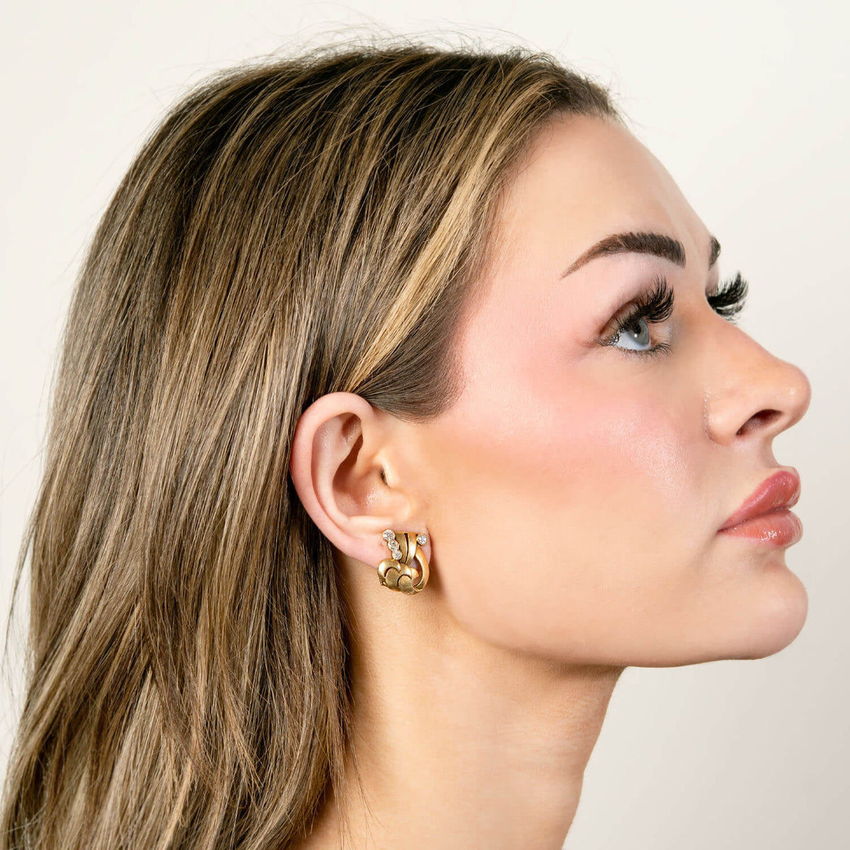 Retro 18k Diamond Wave-Motif Earrings