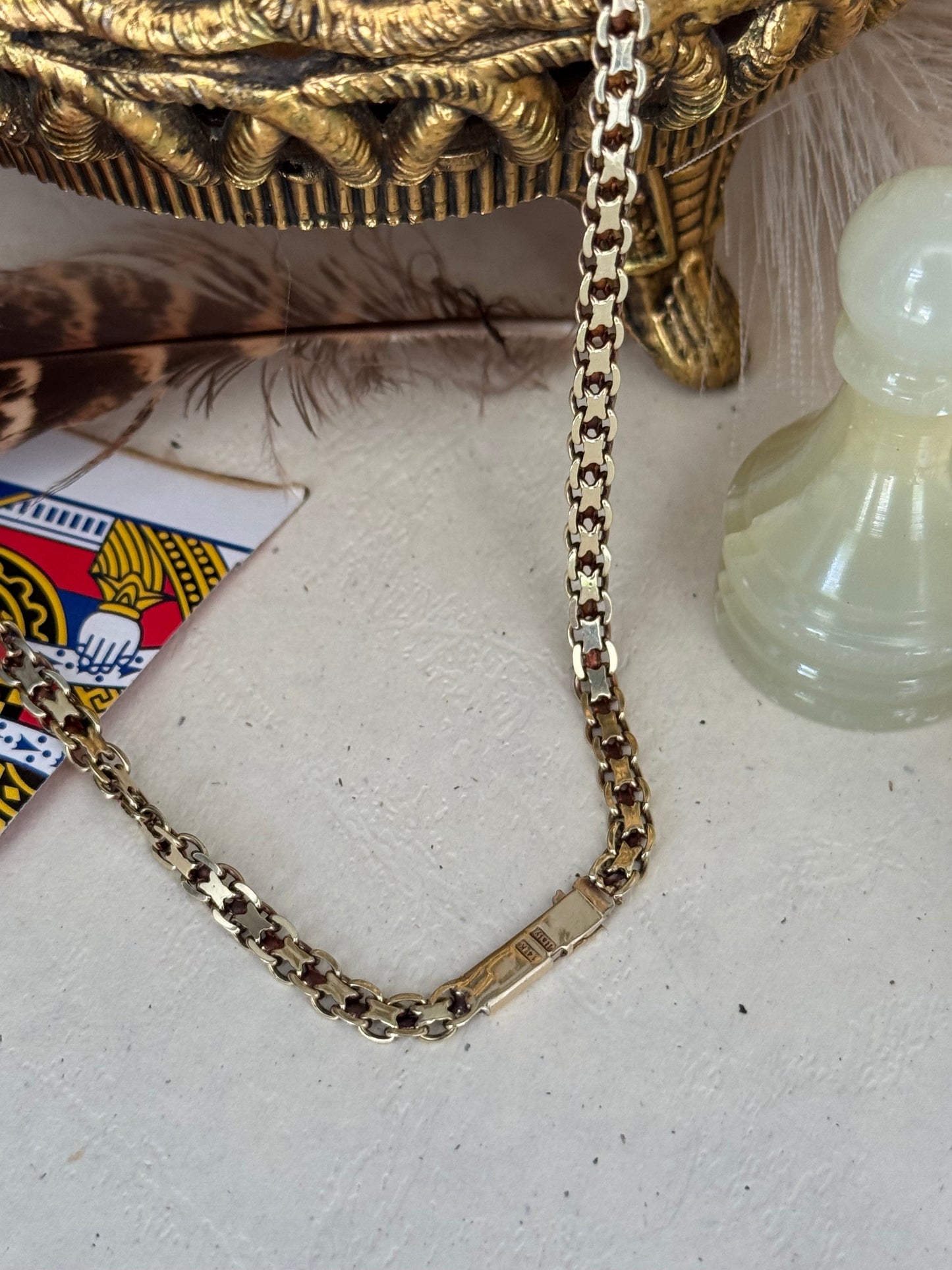 Vintage 14k Yellow Gold Bismark Chain with V-Shaped Natural Diamonds
