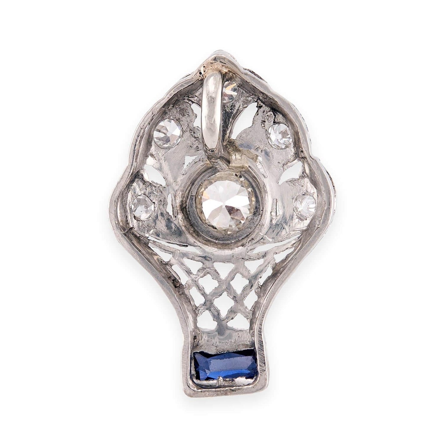 Edwardian Platinum Diamond & Sapphire Flower Basket-Motif Pendant/Charm