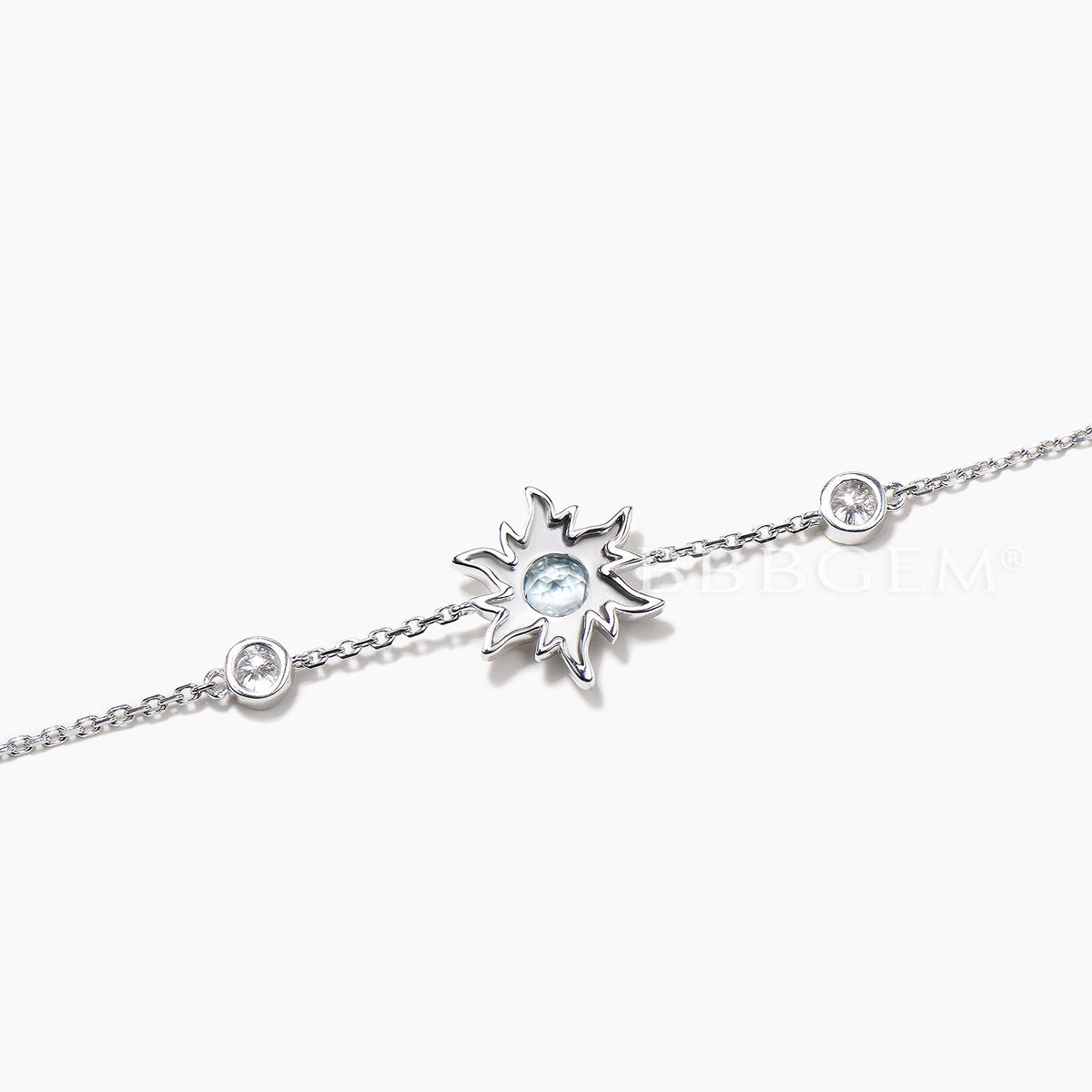Round Cut Natural Aquamarine Sun Bezel Bracelet Moissanite Wedding Bracelet