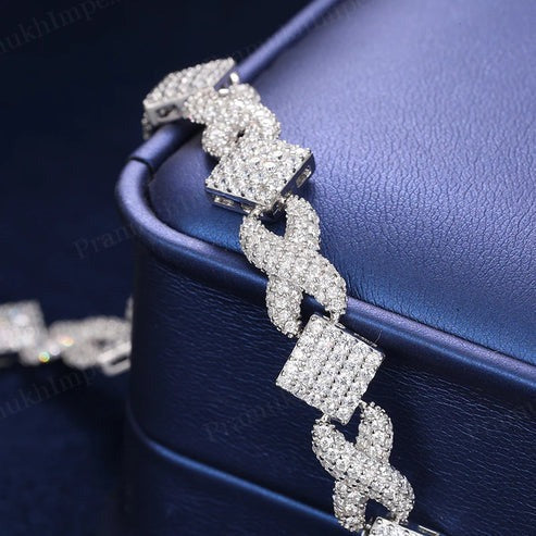Iced Out Infinity 11mm Sterling Silver VVS Moissanite Cuban Bracelet