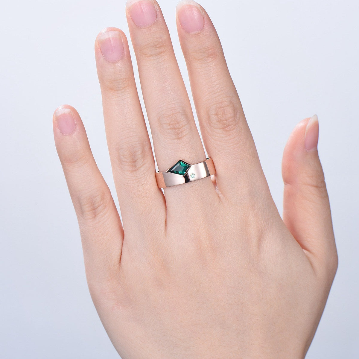 One Of a Kind Emerald Wedding Band For Men Unique Kite Cut Emerald Men's Wedding Ring 6mm Stacking Anniversary Matching Band Christmas Gift