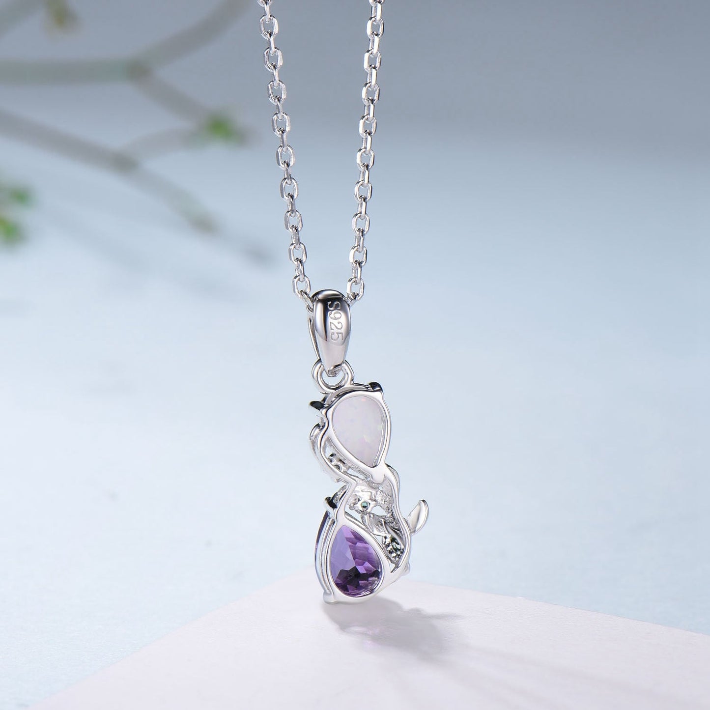 Nature Inspired Opal Amethyst Pendant Necklace Women Unique Alternative Stud Earrings Branch Snake pear shaped leaf wedding set promise gift