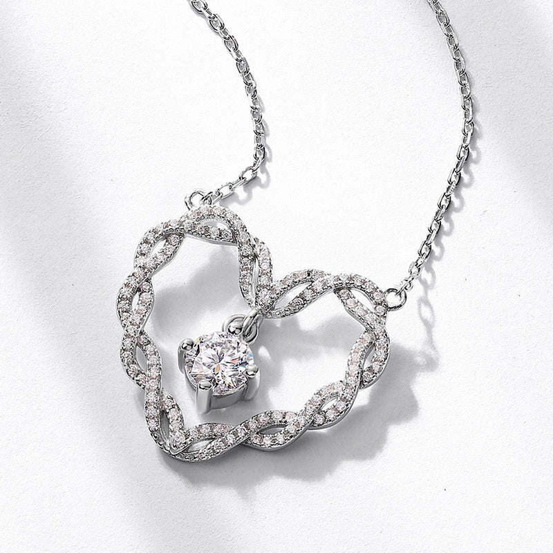 Moissanite Infinity Twisted Heart Pendant Necklace