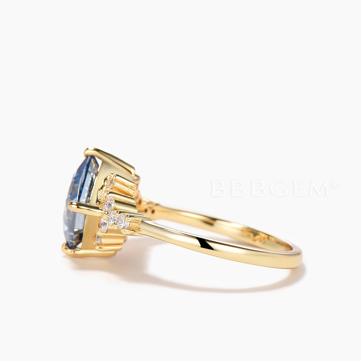 2CT Princess Cut Blue Moissanite Engagement Ring Diamond Cluster Ring