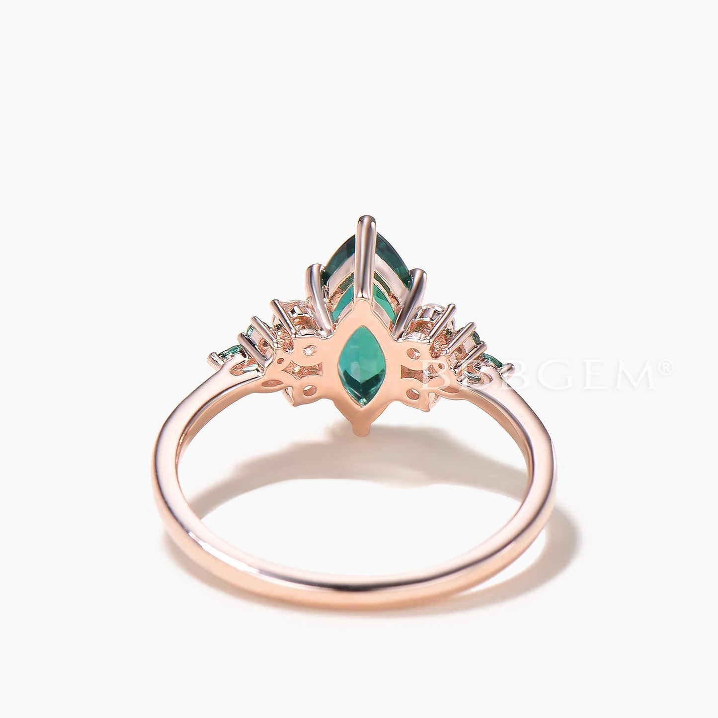 Marquise Cut Emerald Cluster Engagement Ring Moissanite Rose Gold Ring