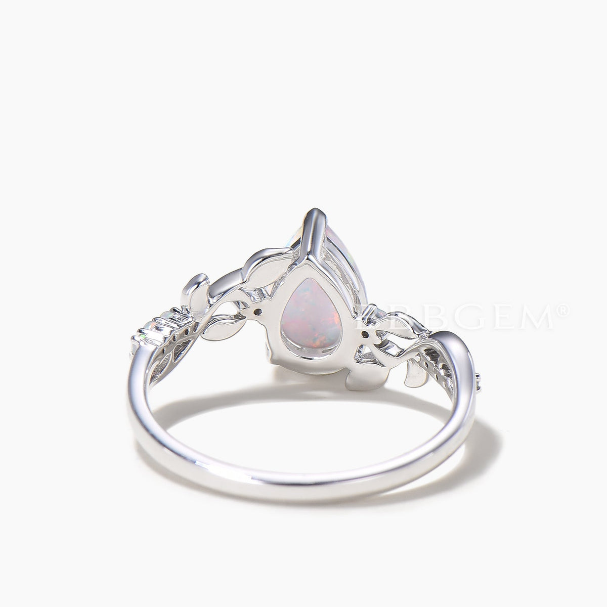 Teardrop Cut White Opal Twisted Engagement Ring Opal Leaf Nature Inspired Ring