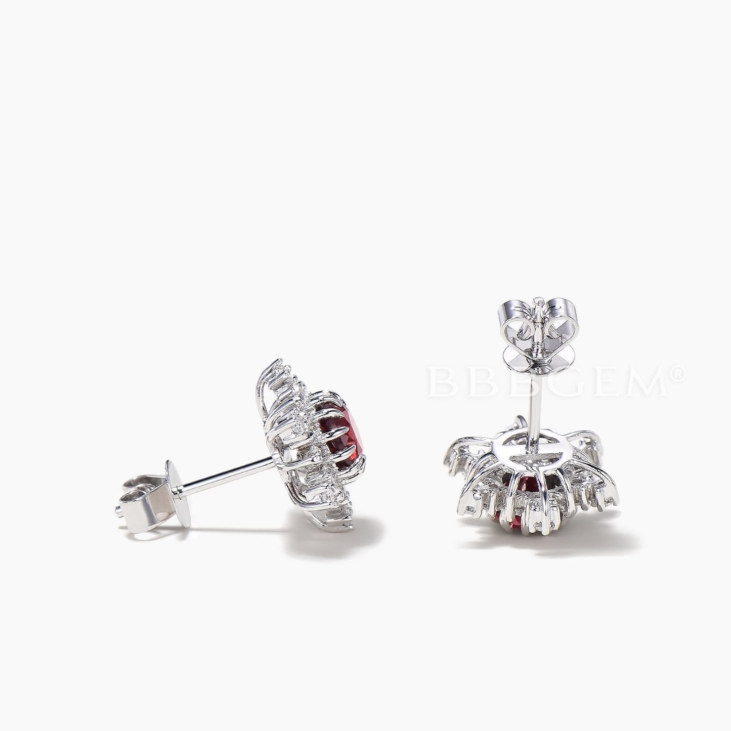 Round Cut Natural Garnet Snowflake Stud Earrings Diamond Halo Earrings