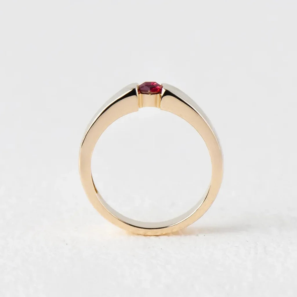 Ruben’s Hexagon | Ruby Tension Set Men's Wedding Band