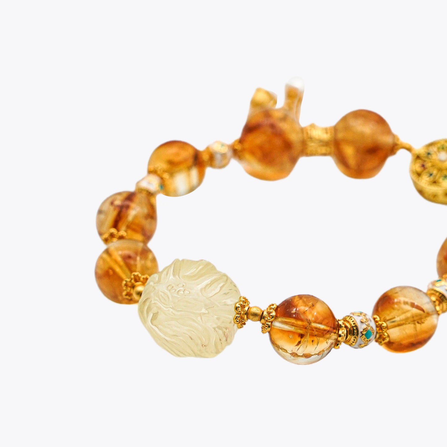 Nine-Tailed Golden Kitsune Treasure Basin Crystal Bracelet