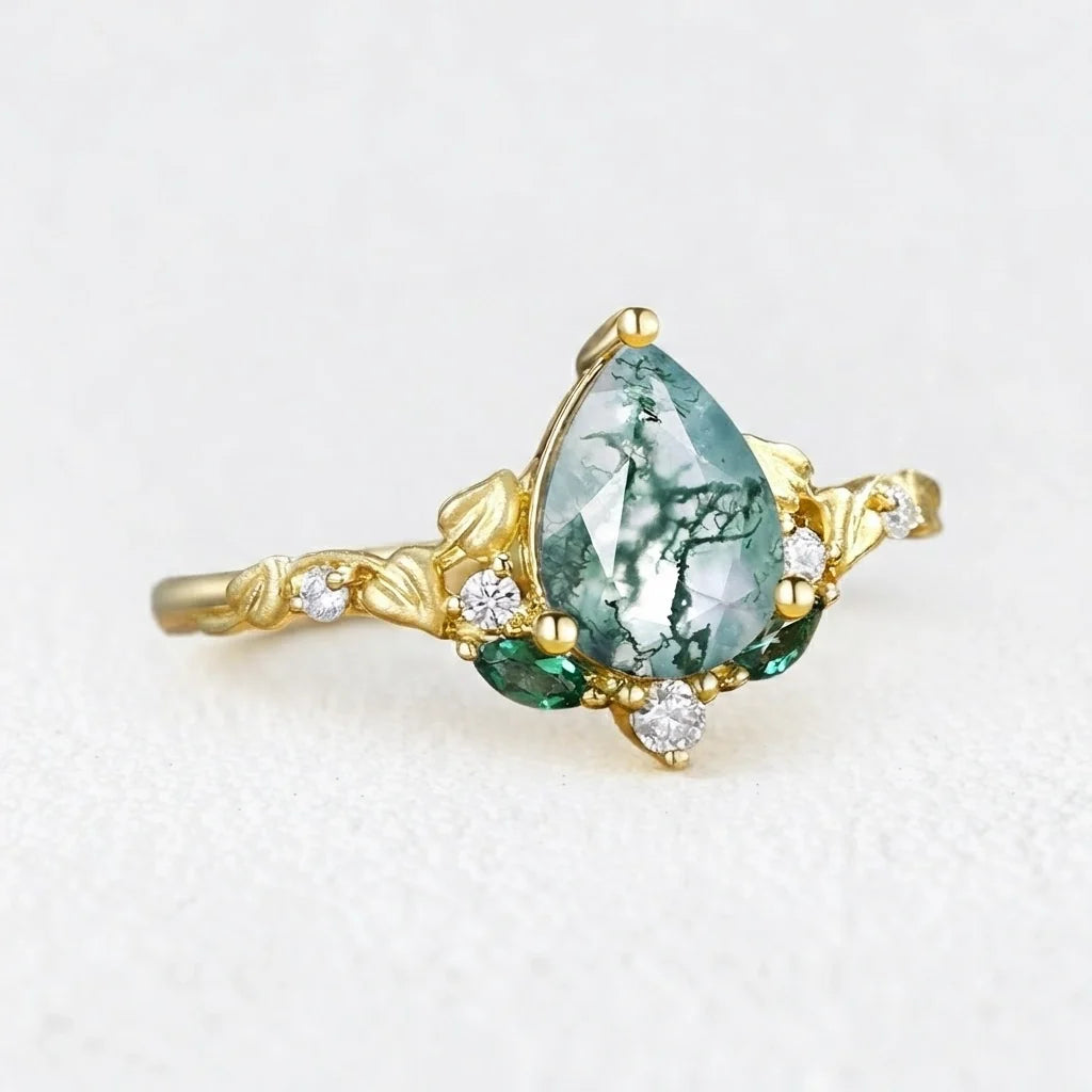 Seraphina’s Verdant | Pear Moss Agate Engagement Ring