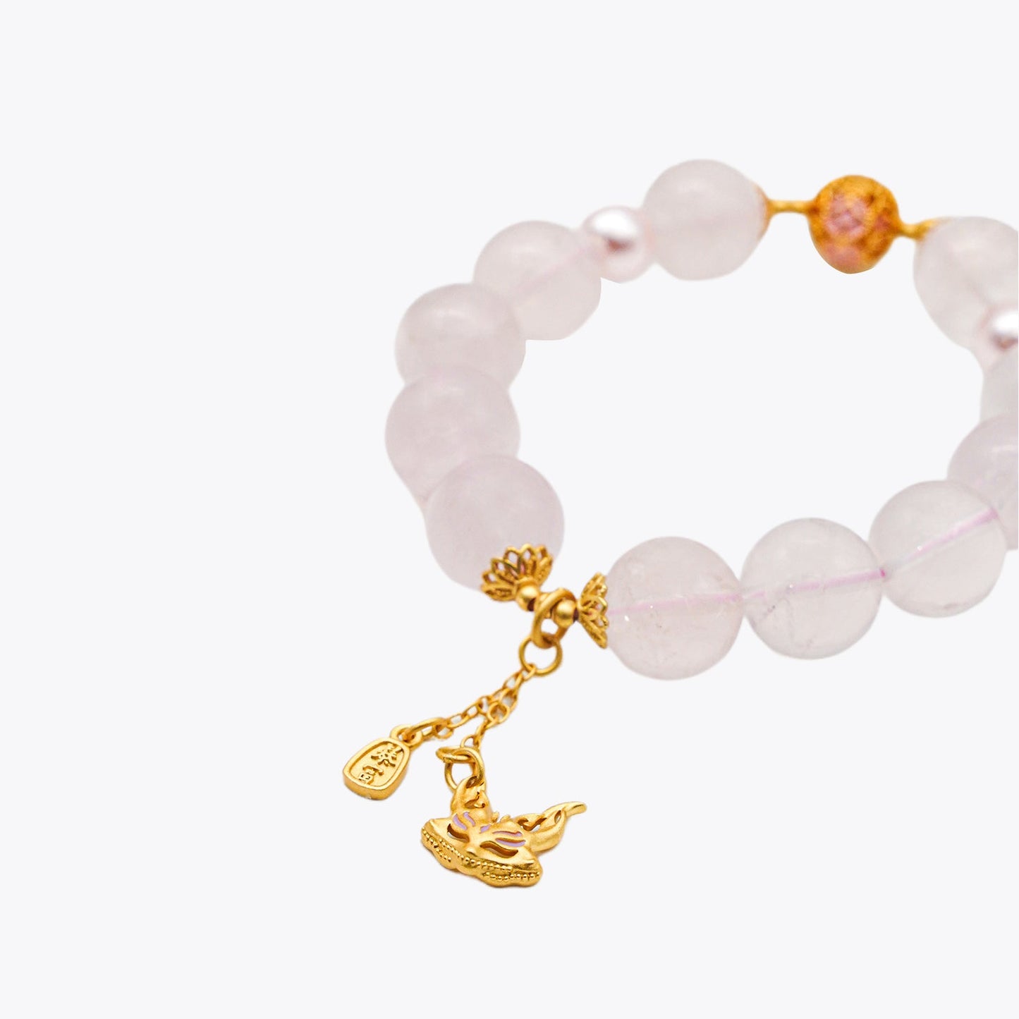 Blossoming Rose Quartz Kitsune Charm Crystal Bracelet (Pure Visage 2.0 Rose Quartz Edition)