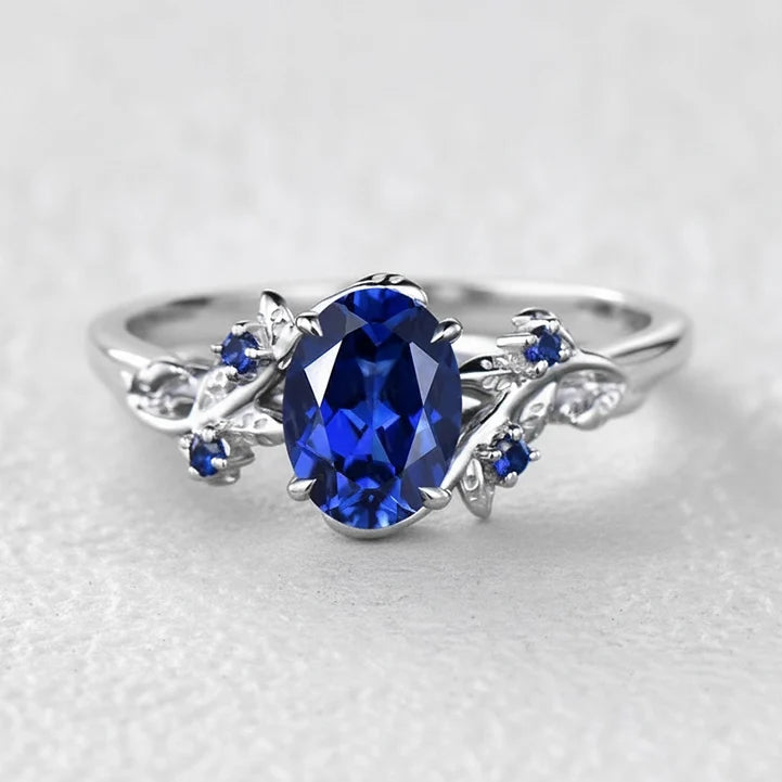 Alexandra’s Heritage | Art Deco Oval Blue Sapphire Vine Bridal Set 2pcs