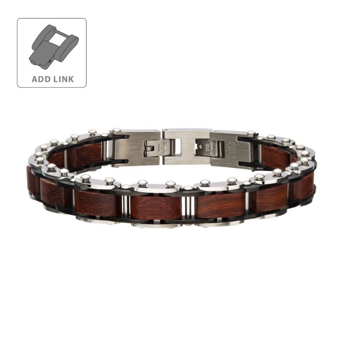 Stainless Steel with Red Sandalwood Link Bracelet