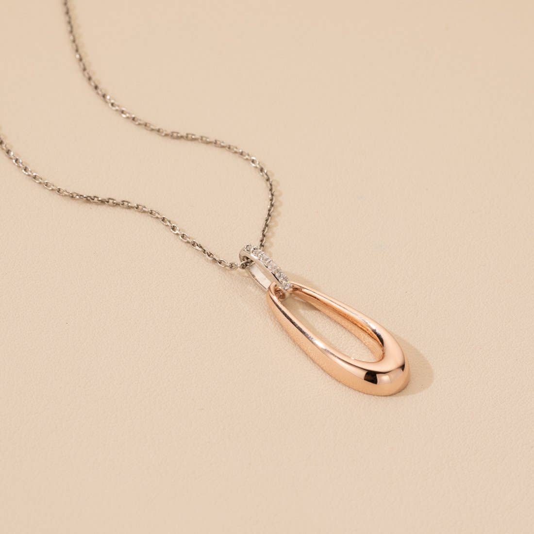 Rose-Tone Sterling Silver Organic Open Teardrop Pendant & 925 Sterling silver necklace