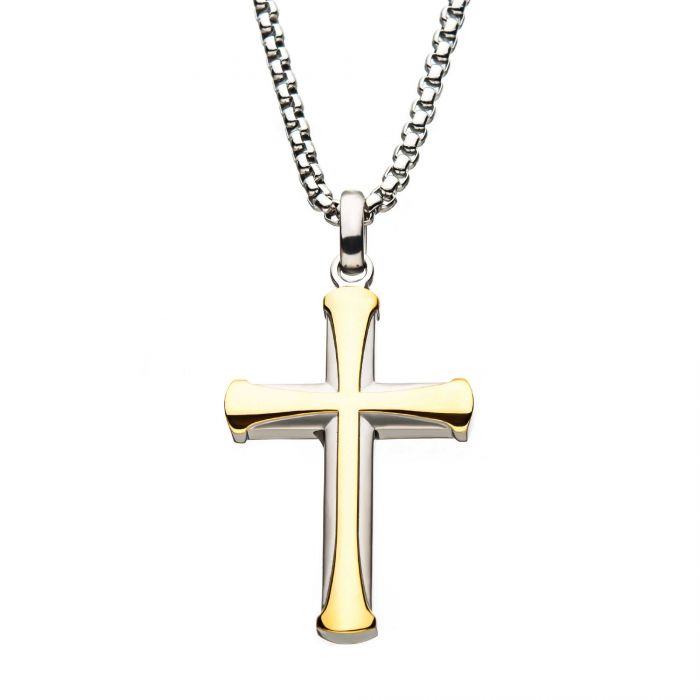 Stainless Steel Gold Plated Apostle Cross Necklace