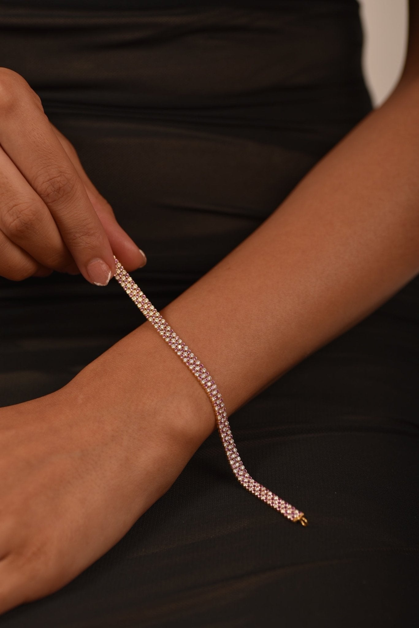 5 Carat Natural Pink Sapphire & Lab Grown Diamond Three Row Alternate Tennis Bracelet