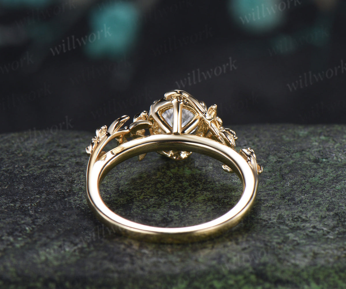 Round Moissanite Engagement Ring Claw Prong Twisted Vine Floral Solitaire Ring Nature Inspired Promise Ring