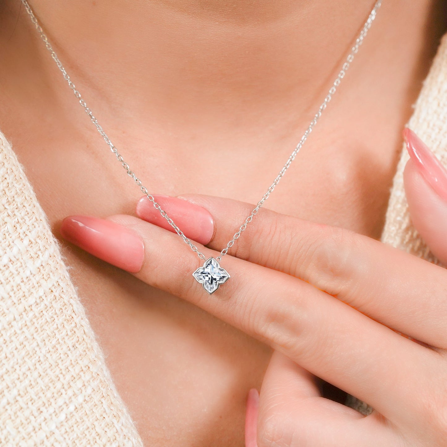 2.7 Carat Flower Cut Design Moissanite Necklace