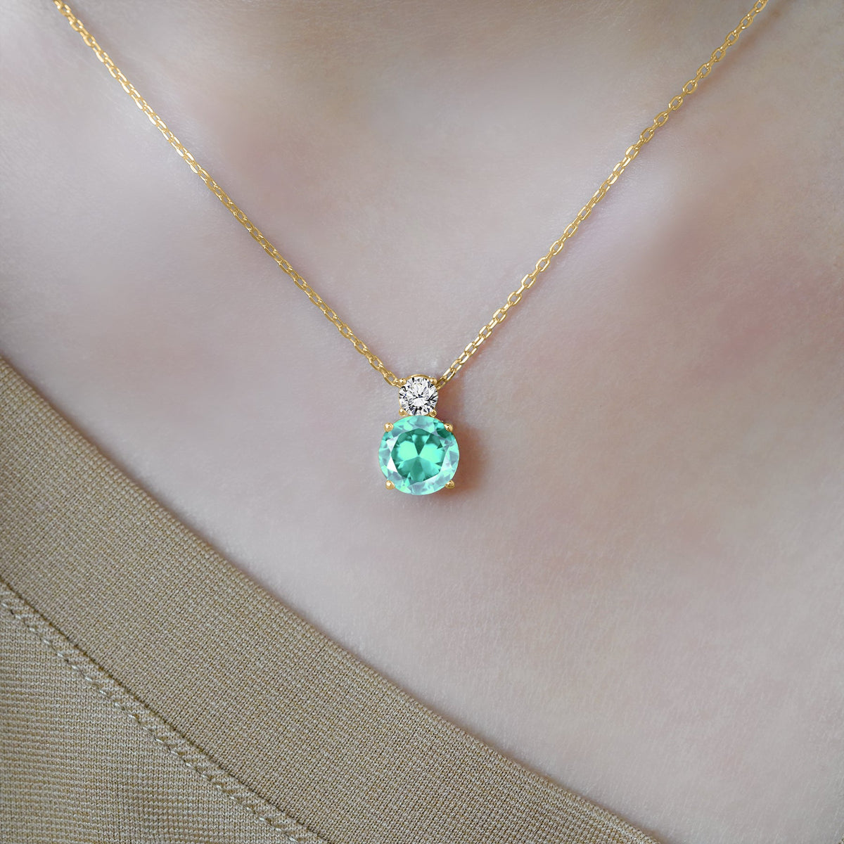3.75 Carat Birthstone Dangling Round Cut Necklace