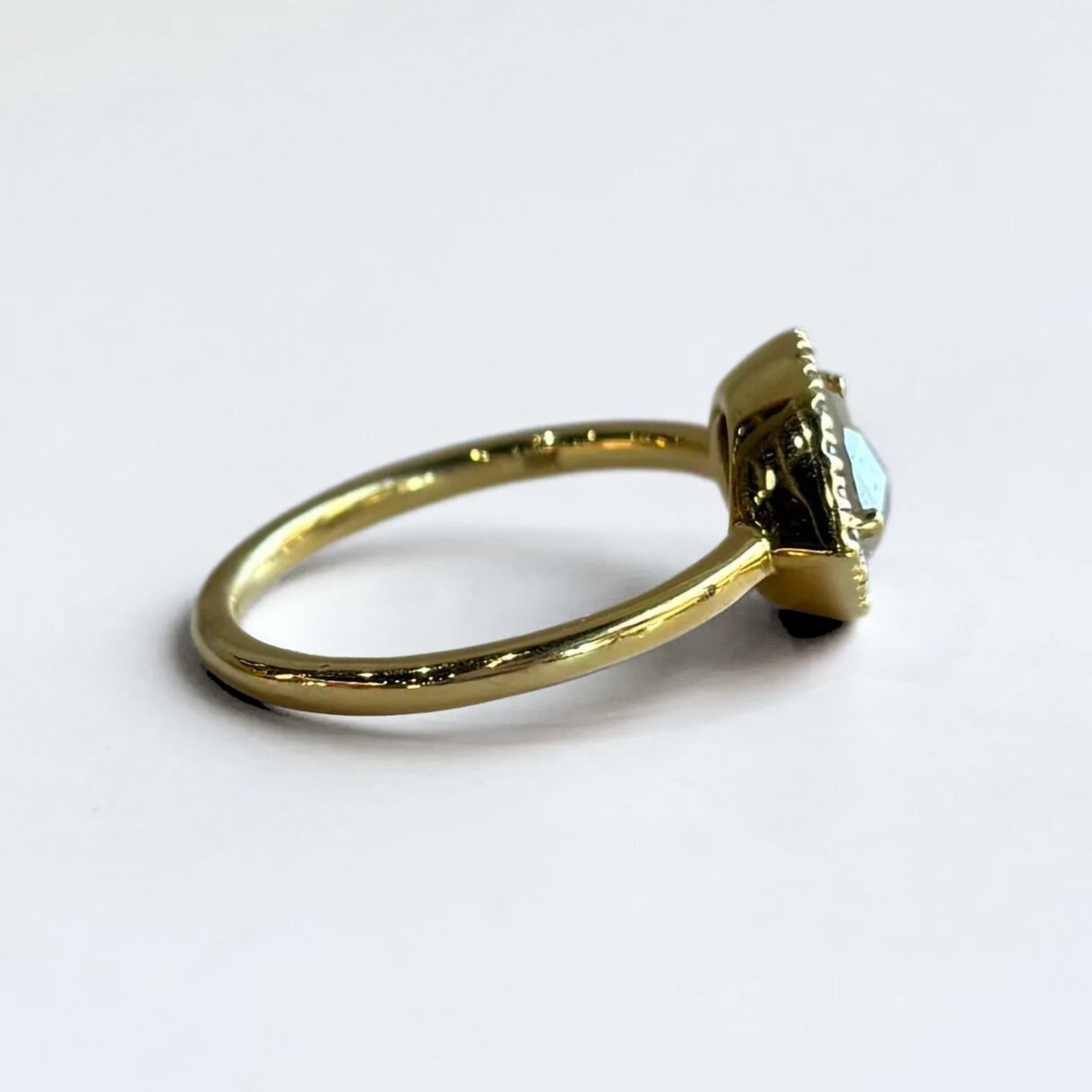 Natural Salt and Pepper Diamond Ring | 2.10 CT | 18K Yellow Gold | East-West Halo