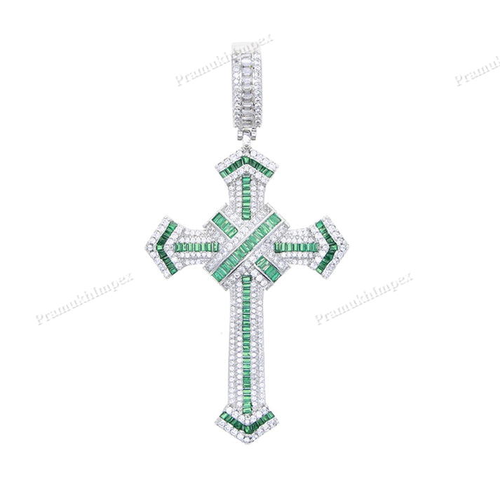 Iced Out Baguette Coloured Cross Pendant