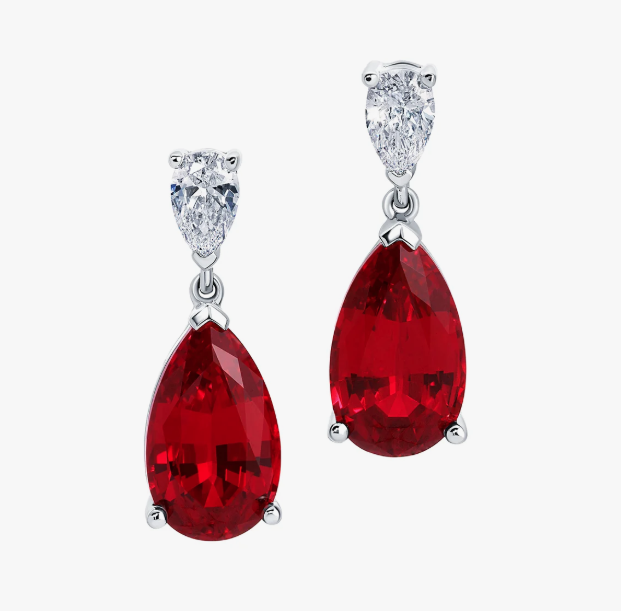 14KW Lab-Grown Ruby and Diamond Drop Earrings