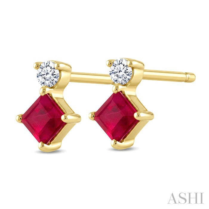 Princess Shape Gemstone & Petite Diamond Earrings