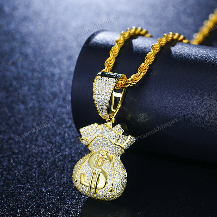 Sterling Silver Moissanite Money Bag Pendant