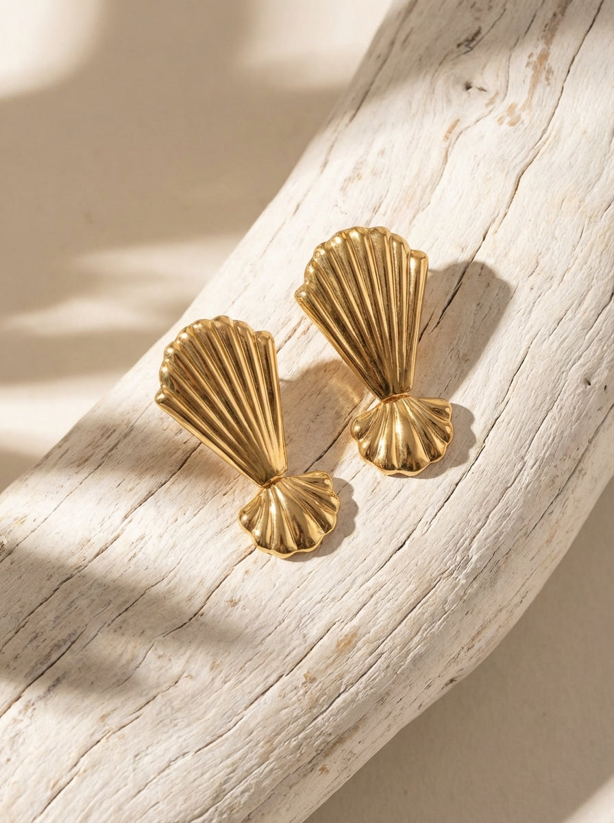 Boucles d'oreilles Mes Coquillages | Puces Dorées Coquillage – Univers Aquatique