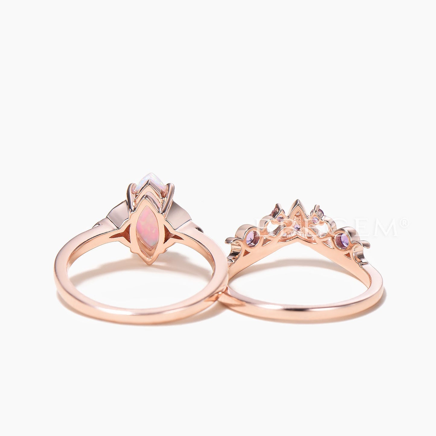Marquise Cut Opal Engagement Ring Amethyst Diamond Celtic Knot Bridal Set