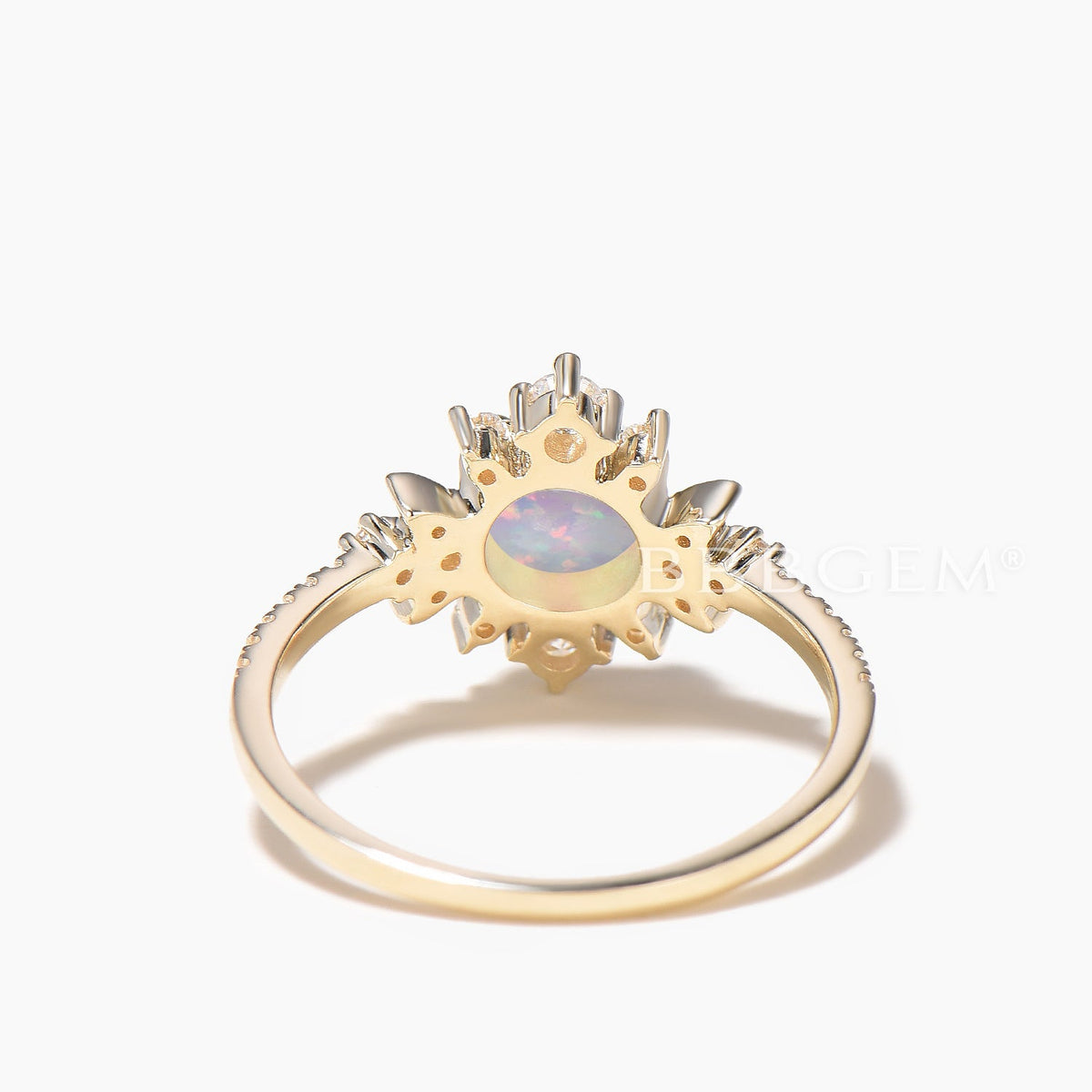 1CT Round Cut White Opal Engagement Ring Diamond Moon Halo Ring