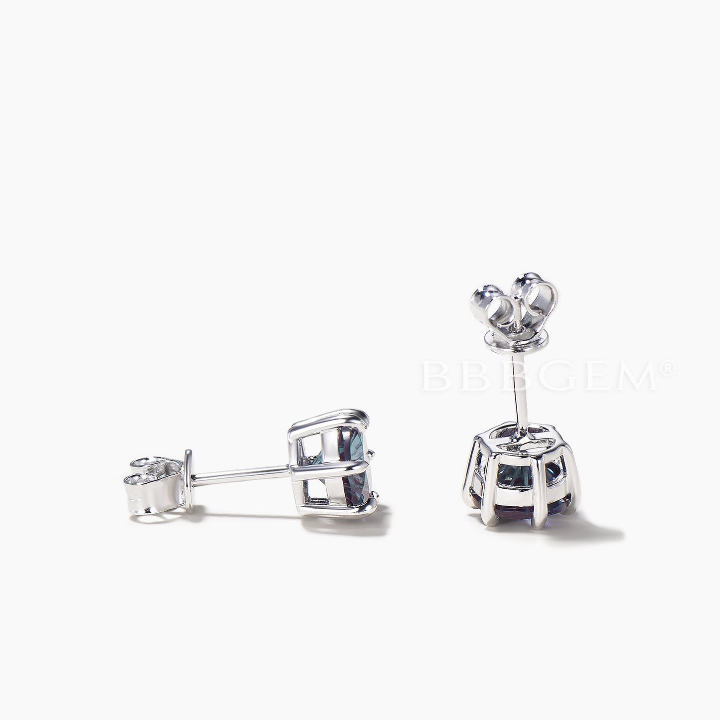 Round Shape Firework Cut Color-change Alexandrite Solitaire Stud Earrings