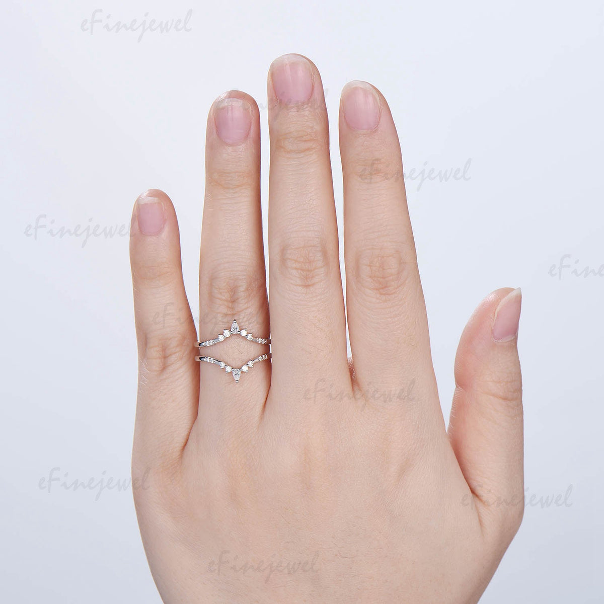 Double Curved Diamond Wedding Band Enhancer, Marquise & Round Moissanite Alternative Ring Guard for Women