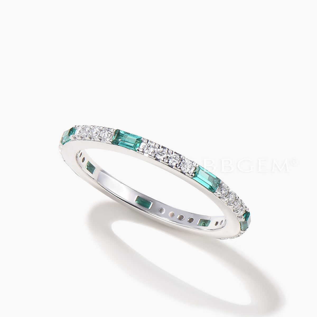 Baguette Cut Emerald Round Diamond Full Eternity Wedding Ring Stacking Band