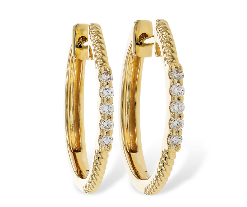 14KY Small Rope Twist Diamond Hoops