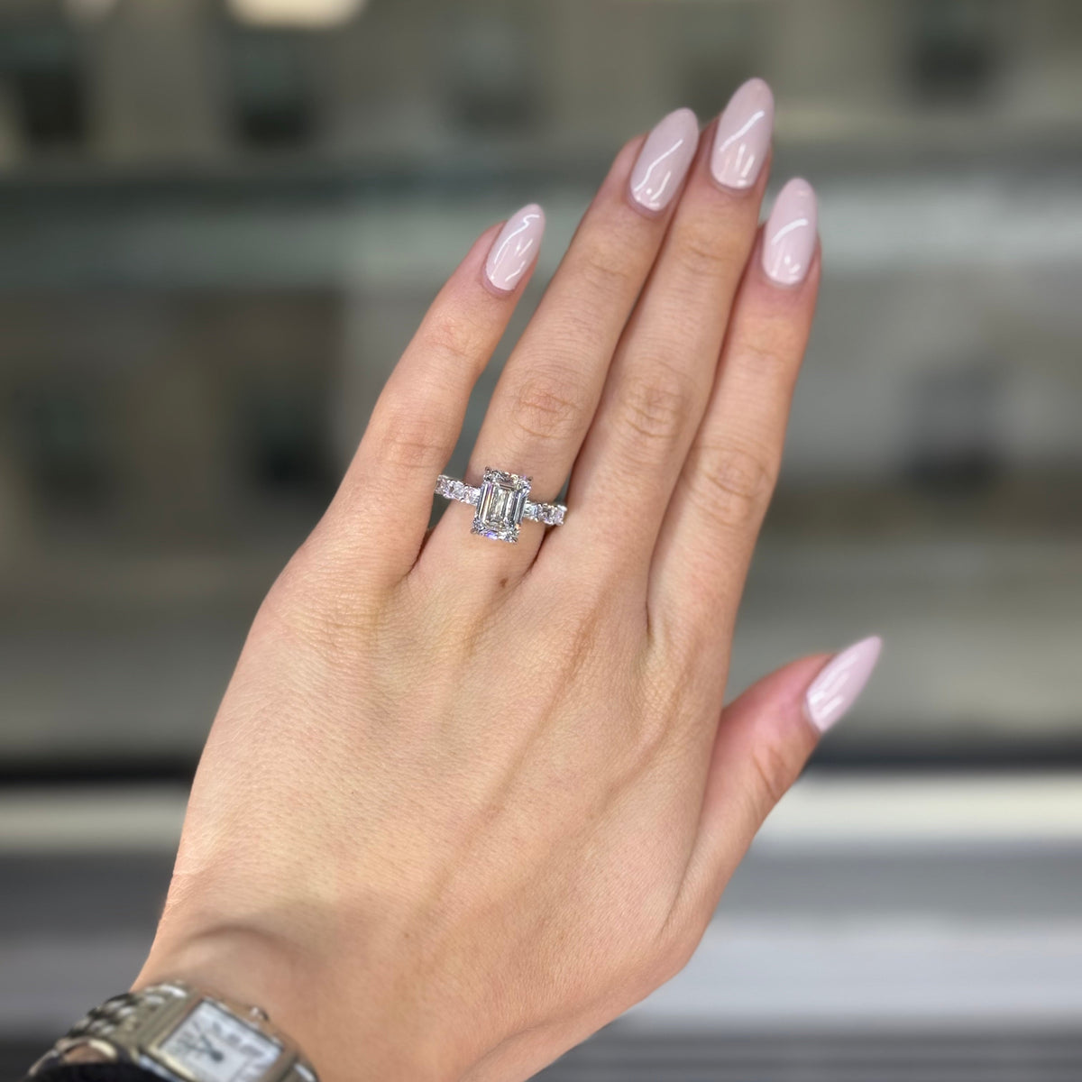 Opulent Pave Emerald Cut 4.0ct Engagement Ring In Sterling Silver