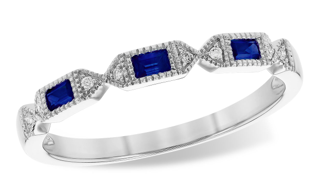 14KW Diamond and Baguette Sapphire Ring