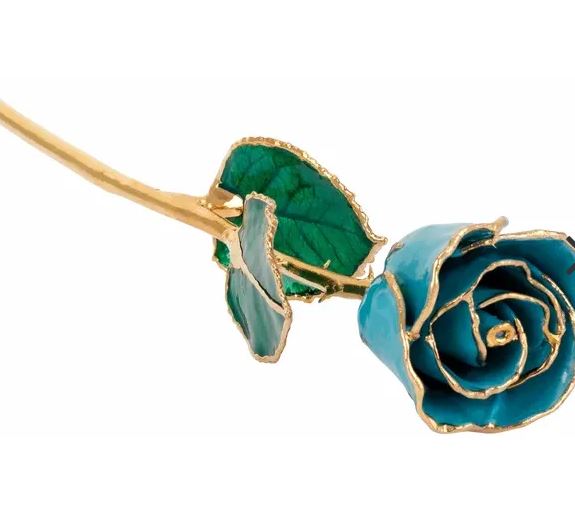 Lacquered March Aquamarine Rose with 24K Gold Trim