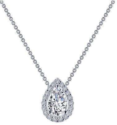 Lafonn Sterling Silver Pear-Shaped Halo Necklace (18 inch)