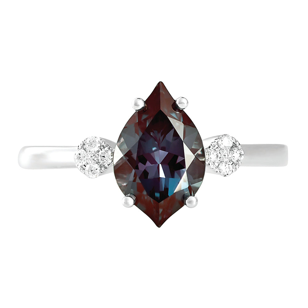 14KW Chatham Flame-Cut Lab-Grown Alexandrite and Diamond Ring (Size 6.5)